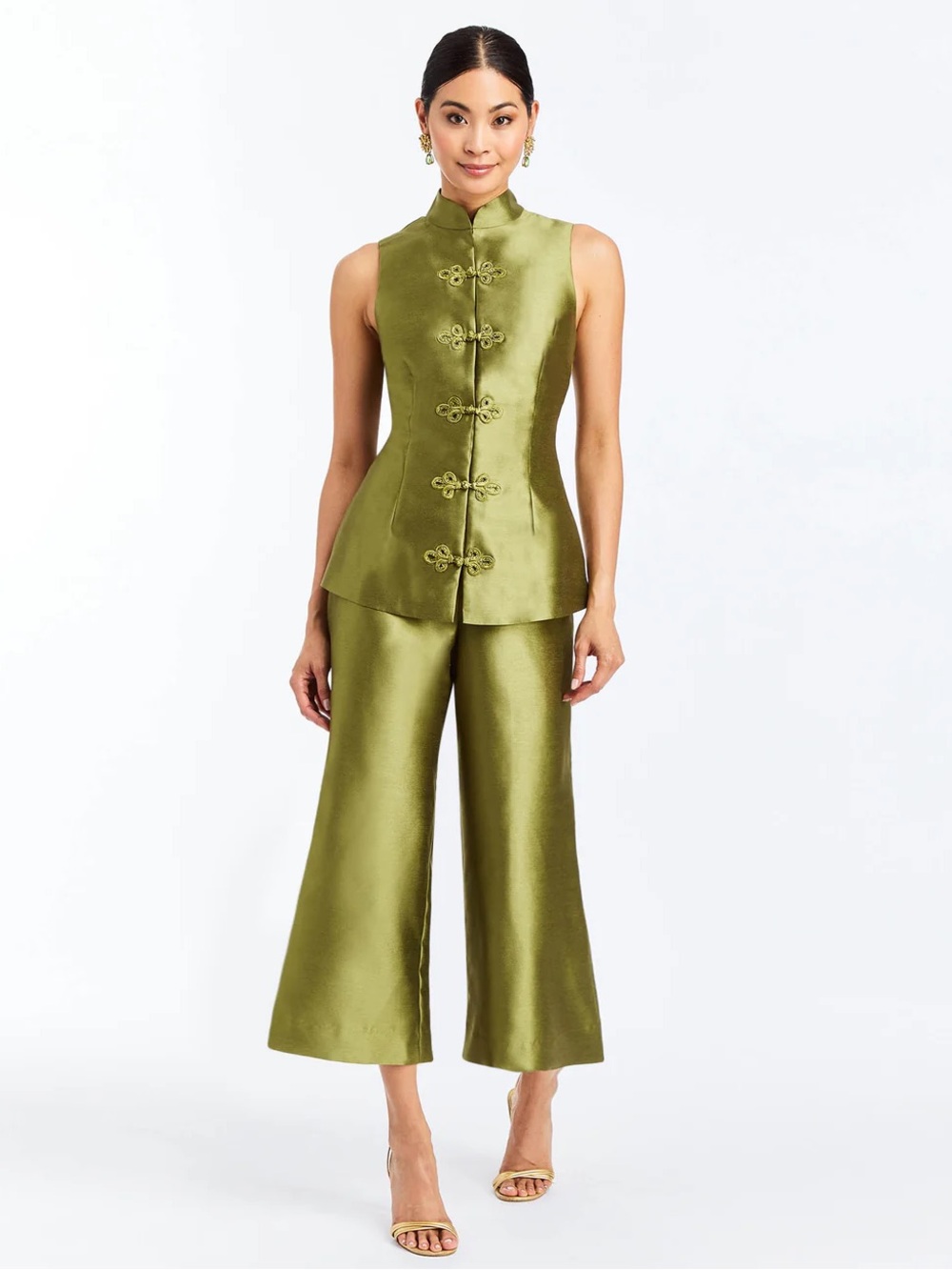 Mestiza New York Mandarin Collar Pants Set Olive Green